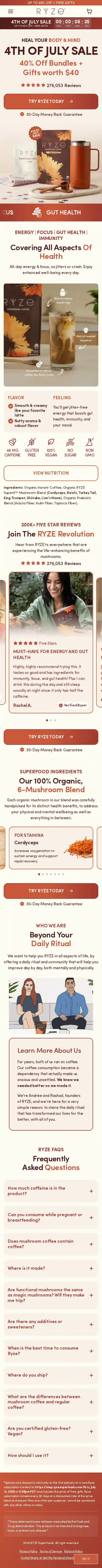 RYZE Superfoods landing page