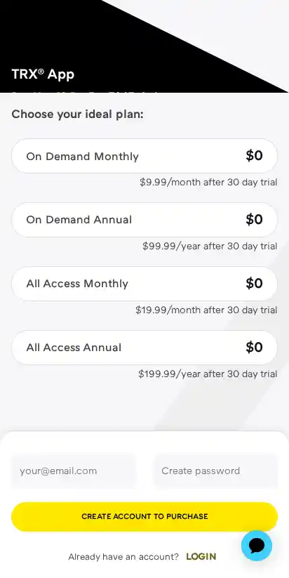 TRX Training landing page