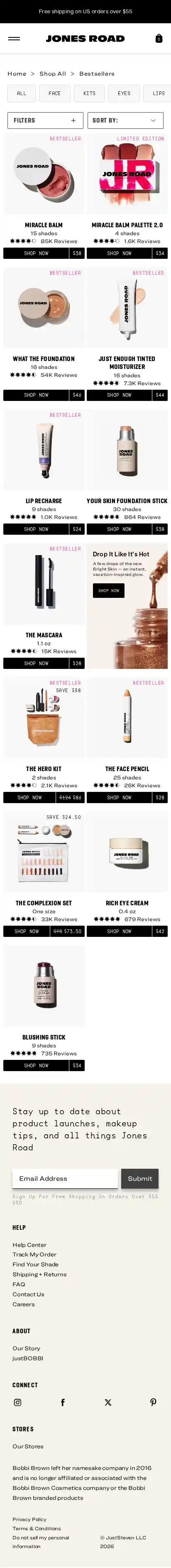 Jones Road Beauty landing page