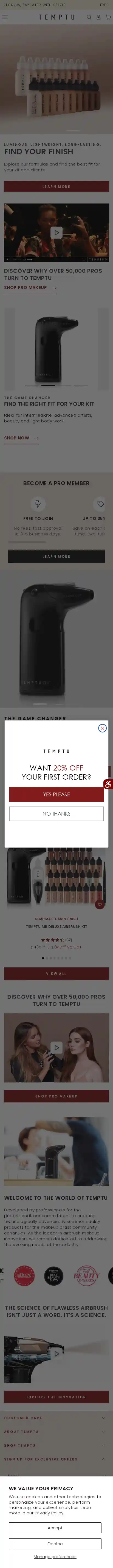 TEMPTU landing page