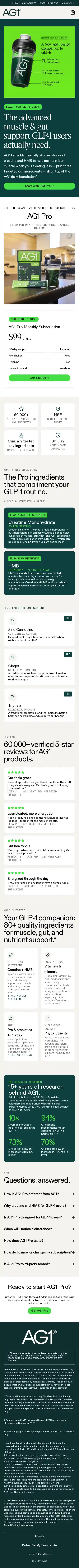 AG1 by Athletic Greens landing page