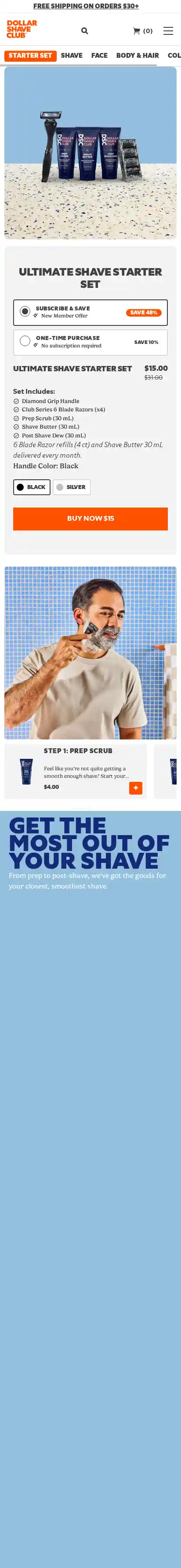 Dollar Shave Club landing page