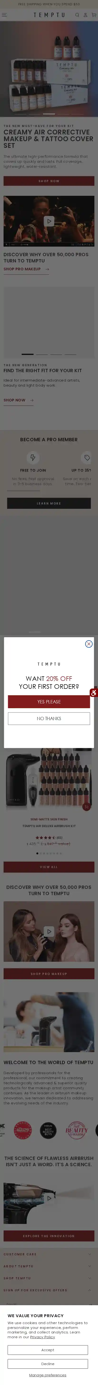 TEMPTU landing page