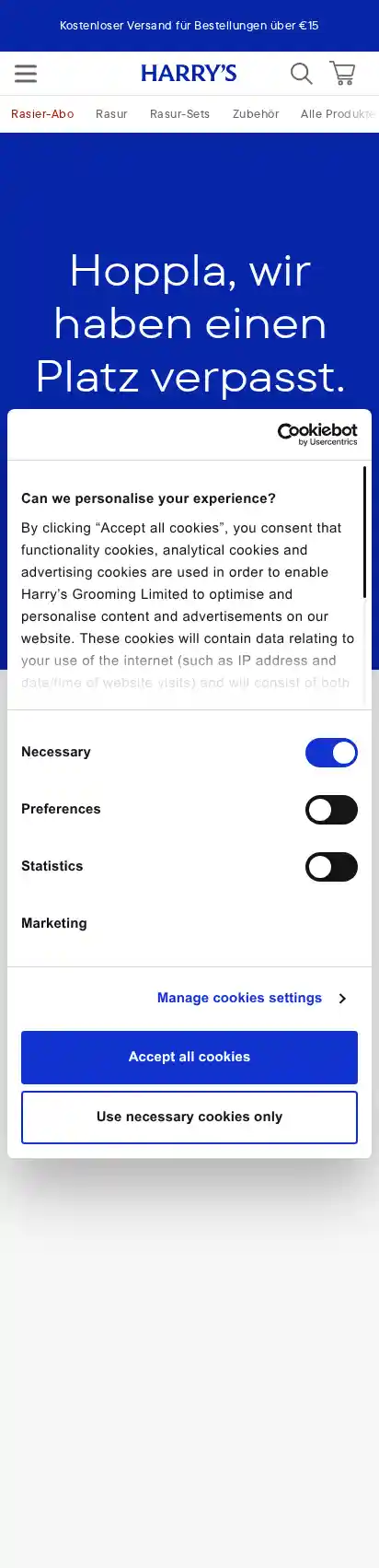 harrys.com landing page