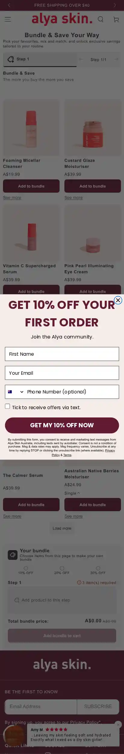 Alya Skin Australia landing page
