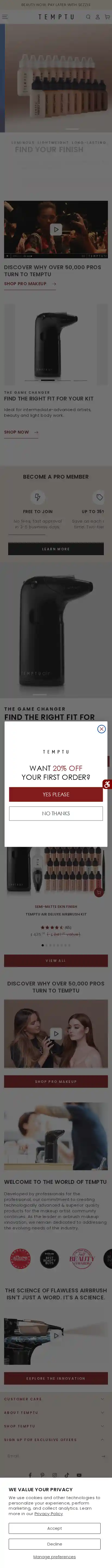 TEMPTU landing page