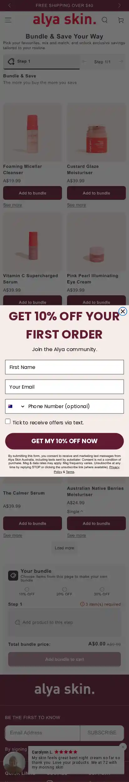 Alya Skin Australia landing page