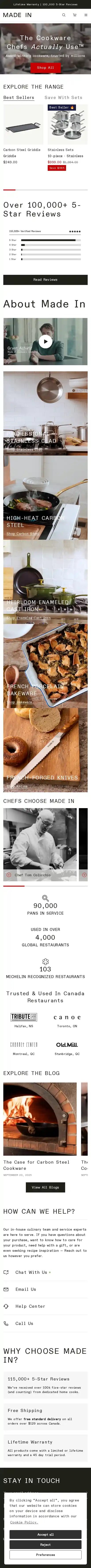 Made In Cookware landing page