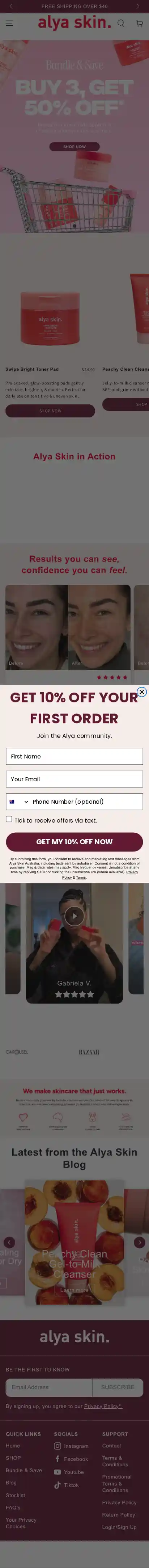 Alya Skin Australia landing page