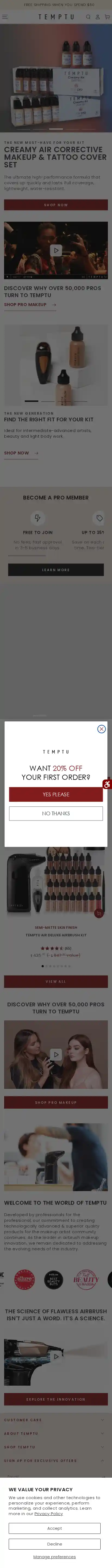 TEMPTU landing page