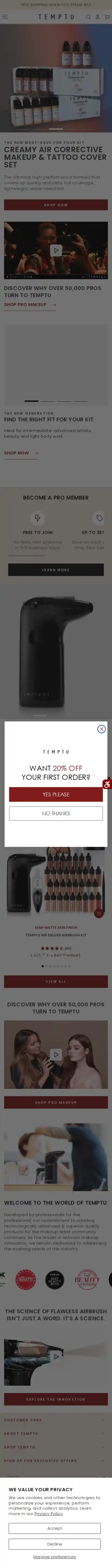 TEMPTU landing page