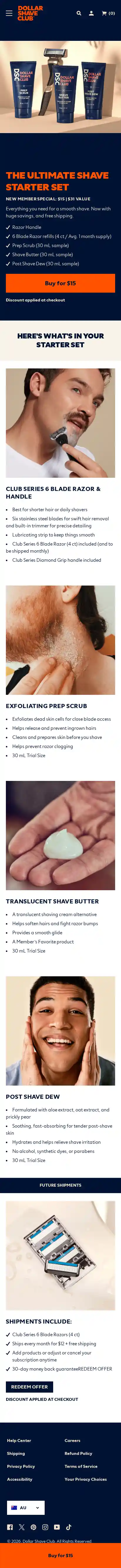 Dollar Shave Club Australia landing page