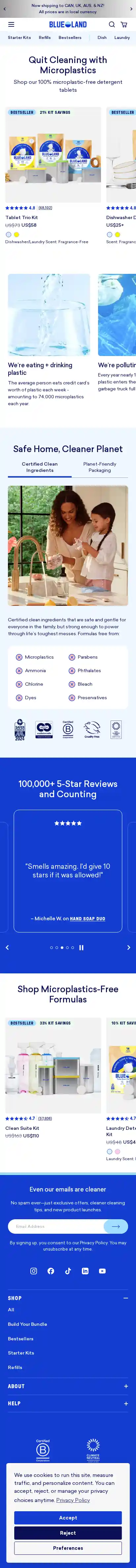 Blueland landing page