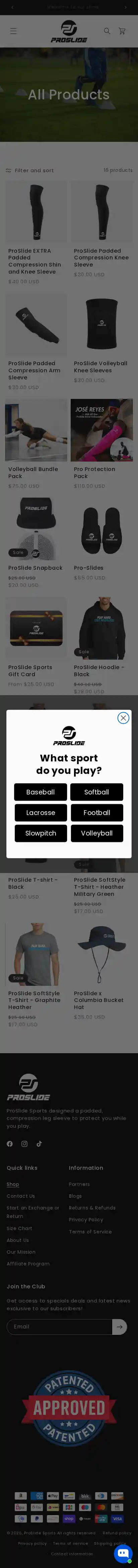 ProSlide Sports landing page