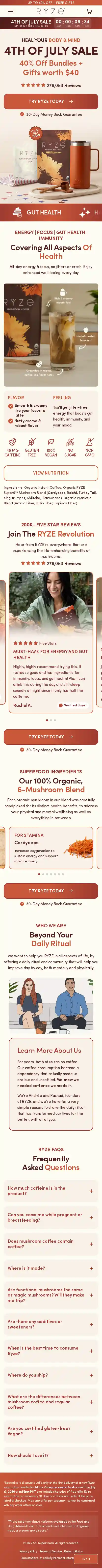 RYZE Superfoods landing page