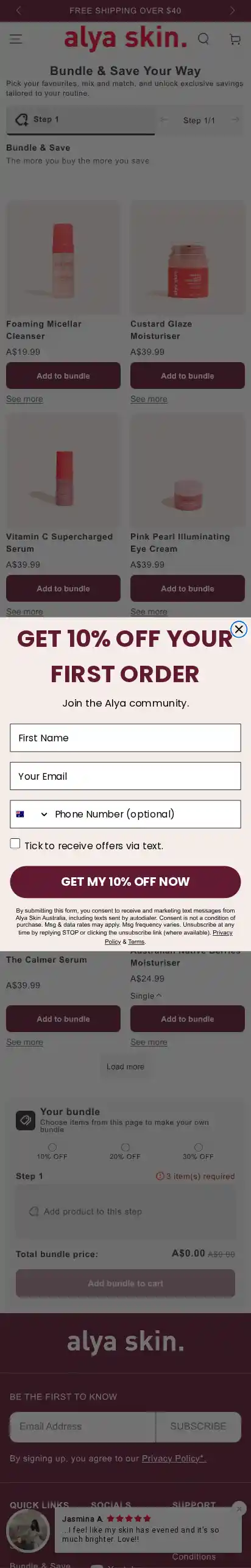 Alya Skin Australia landing page