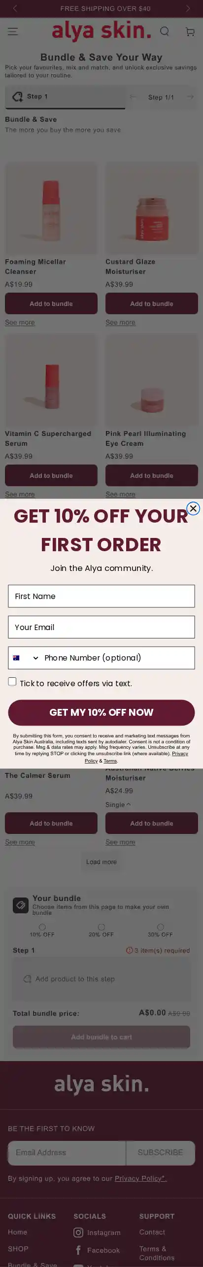 Alya Skin Australia landing page