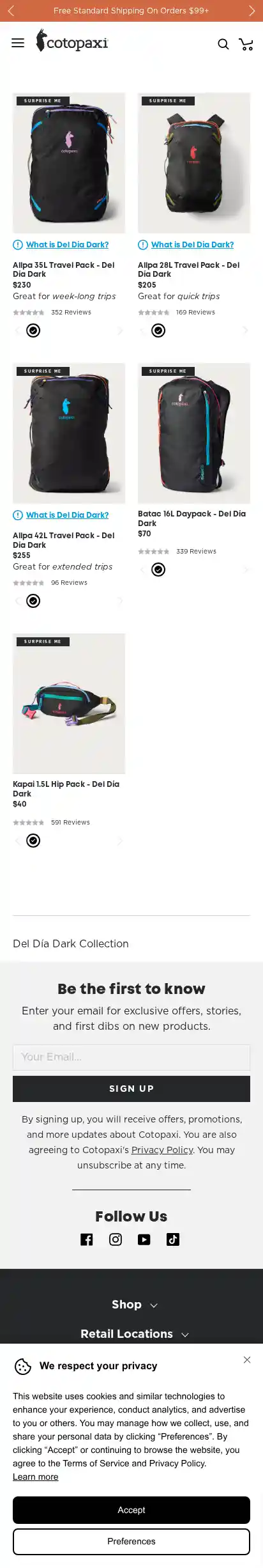 Cotopaxi landing page