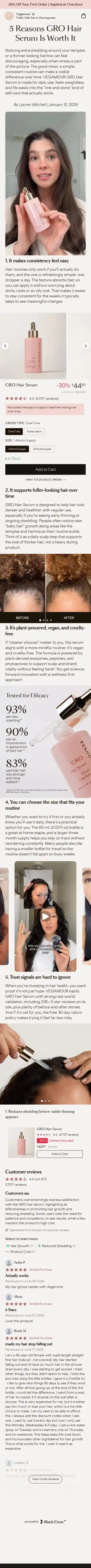 Vegamour landing page