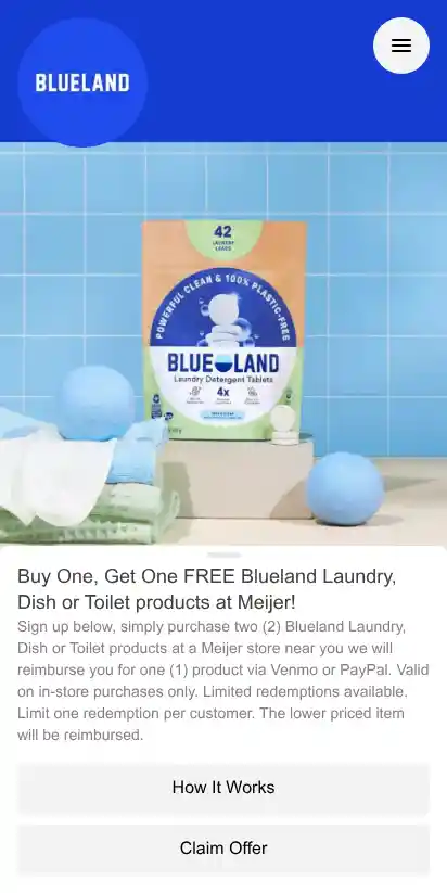 Blueland landing page