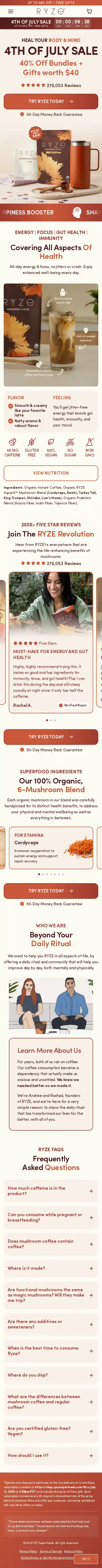 RYZE Superfoods landing page