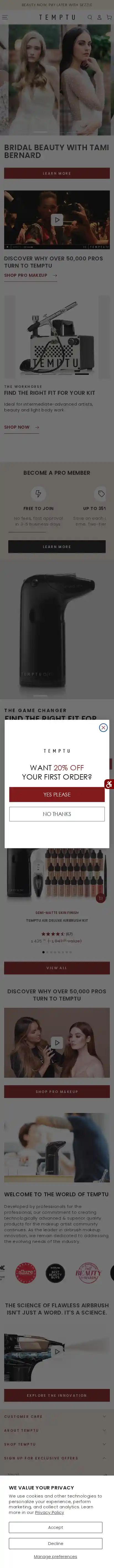 TEMPTU landing page