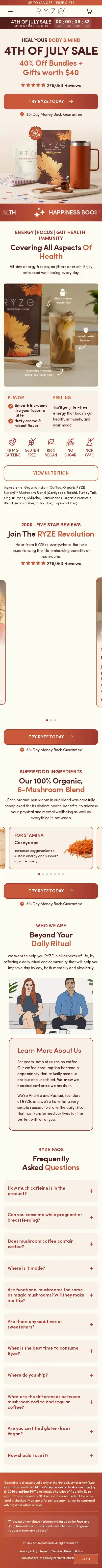 RYZE Superfoods landing page