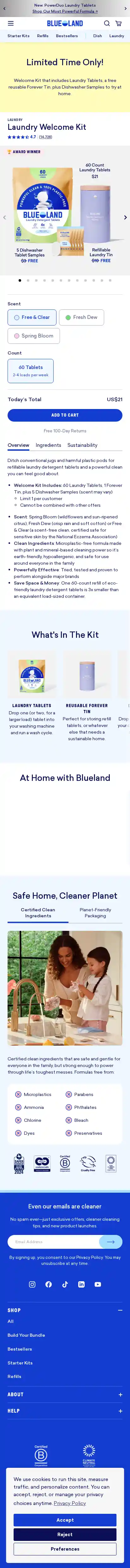 Blueland landing page