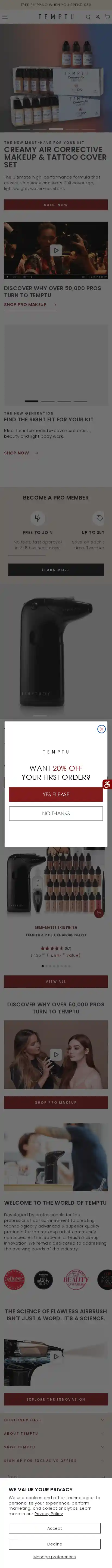 TEMPTU landing page