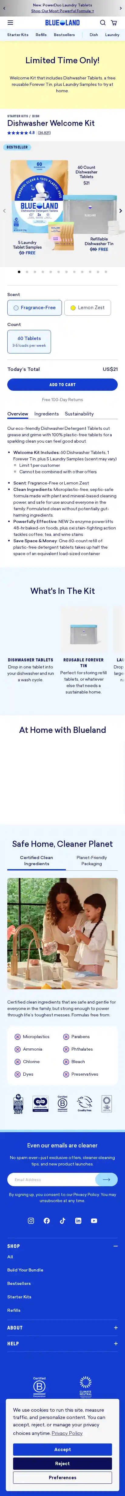 Blueland landing page