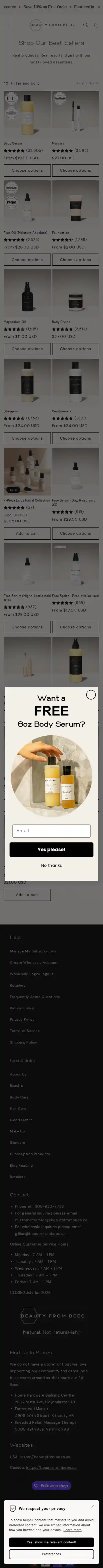 Beauty From Bees landing page