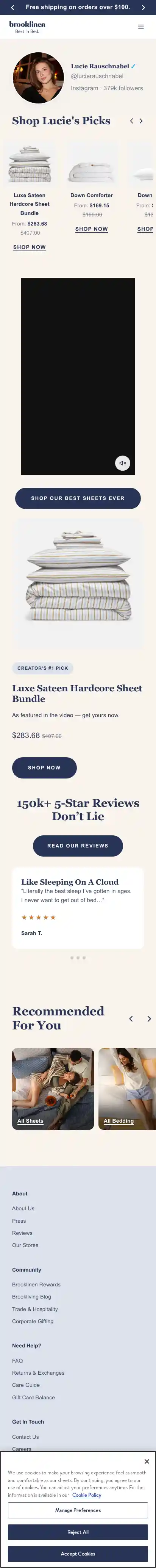 shop.brooklinen.com landing page