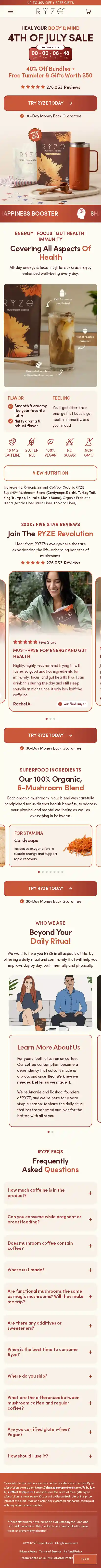 RYZE Superfoods landing page