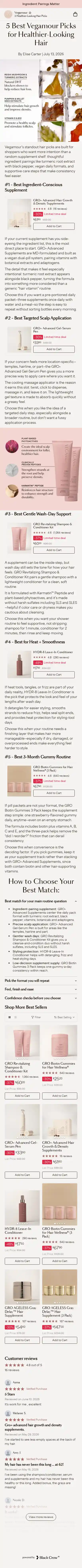 Vegamour landing page