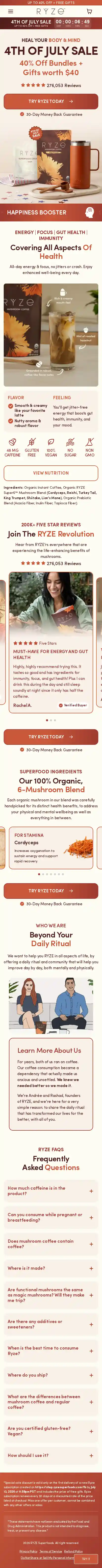 RYZE Superfoods landing page