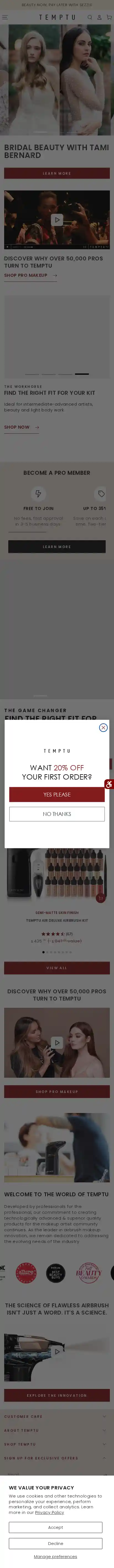 TEMPTU landing page