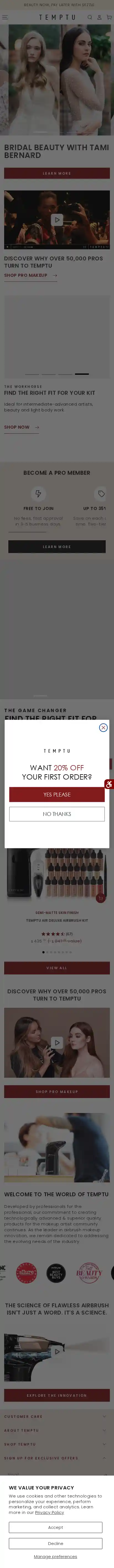 TEMPTU landing page