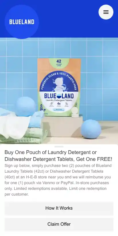 Blueland landing page