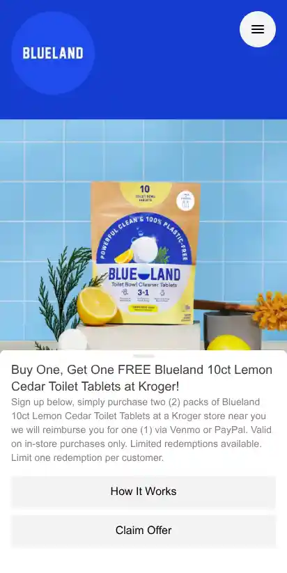 Blueland landing page