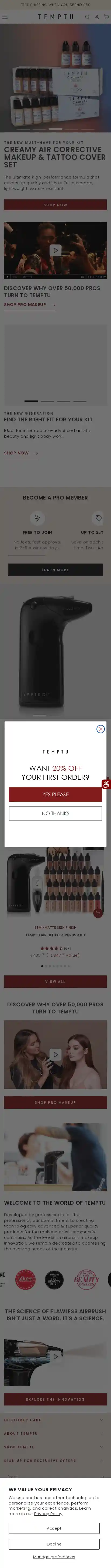 TEMPTU landing page