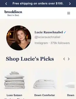 Brooklinen landing page, scored 77 out of 100