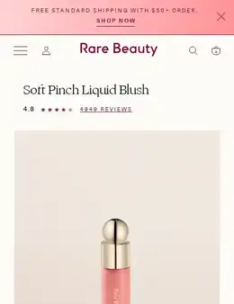 Rare Beauty landing page, scored 79 out of 100
