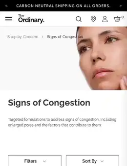 The Ordinary landing page, scored 72 out of 100